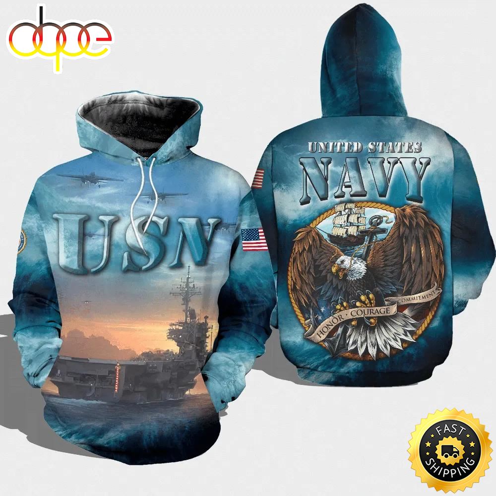 Veteran USN Navy Honor Courage Commitment 3D Hoodie All Over Printed