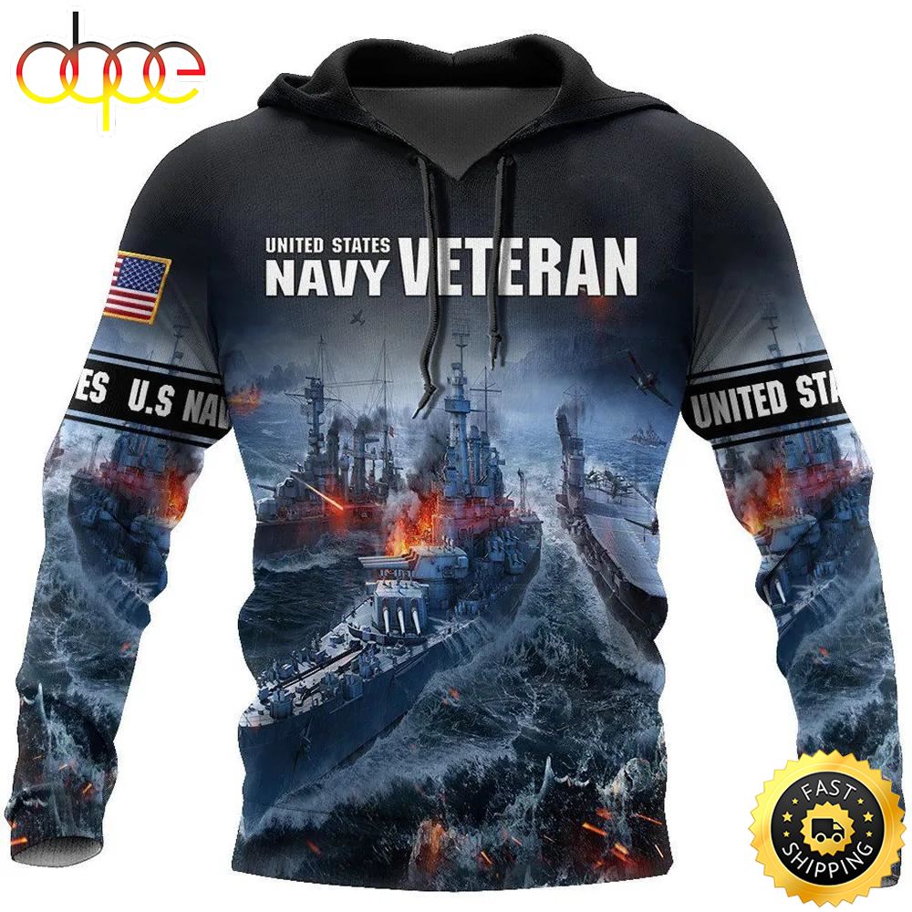 Veteran USN Navy Veteran Helicopter Battle Ship 3D Hoodie All Over Printed
