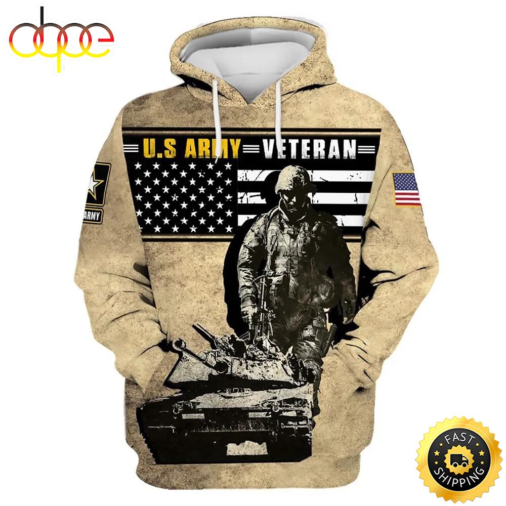 Veteran US Army Veteran Soldier And Tank 3D Hoodie All Over Printed