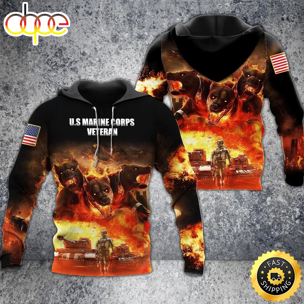 Veteran US Marine Corps Veteran Devil Dog Tank Solder 3D Hoodie All Over Printed