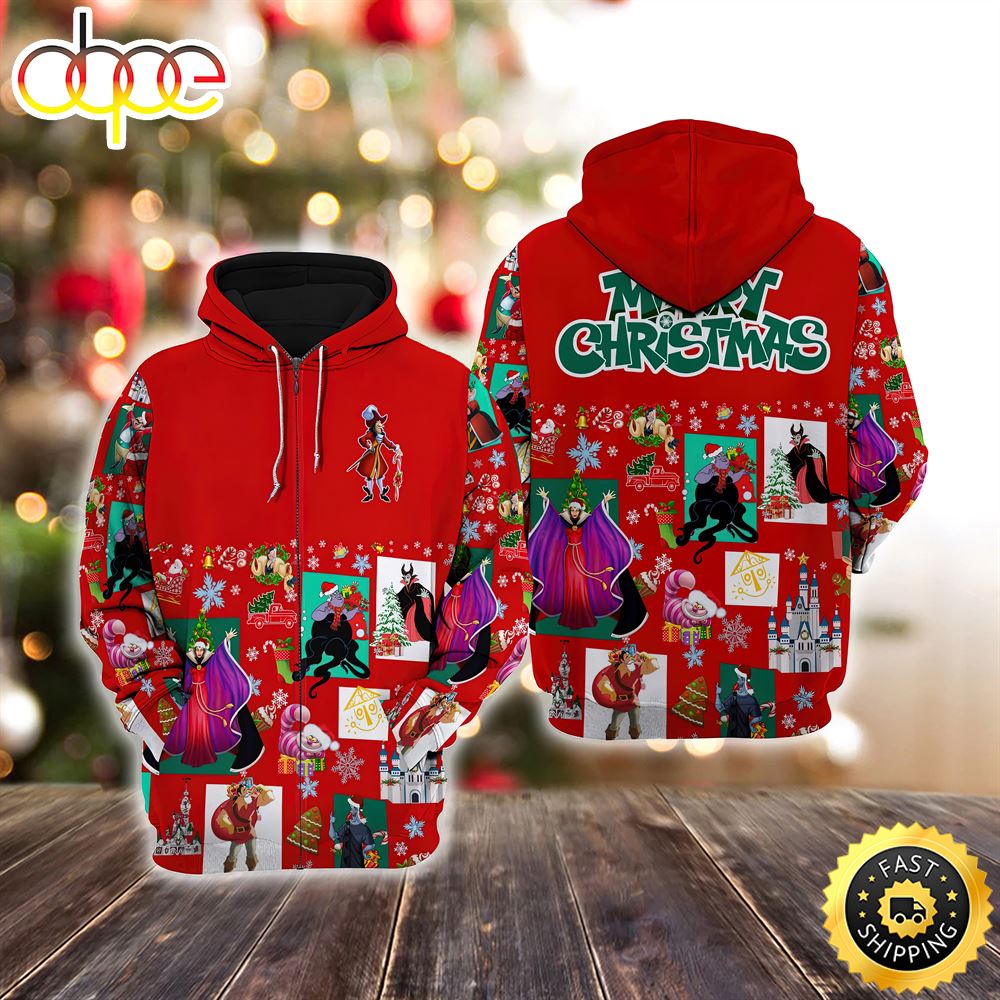 Villains Red Christmas Disney Christmas Hoodie All Over Print Shirts