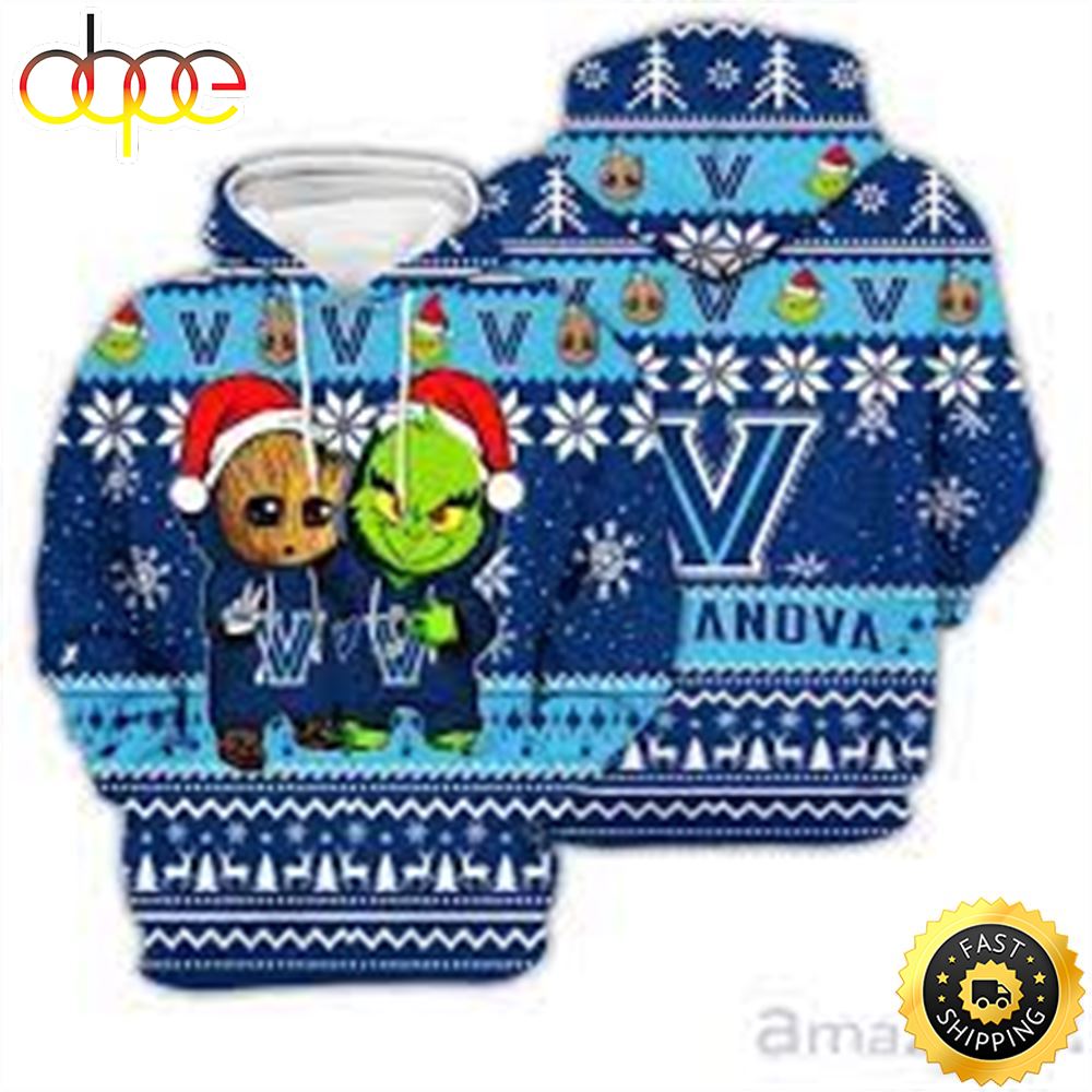 Villanova Wildcats Baby Groot And Grinch Best Friends 3D Hoodie Christmas Sweater