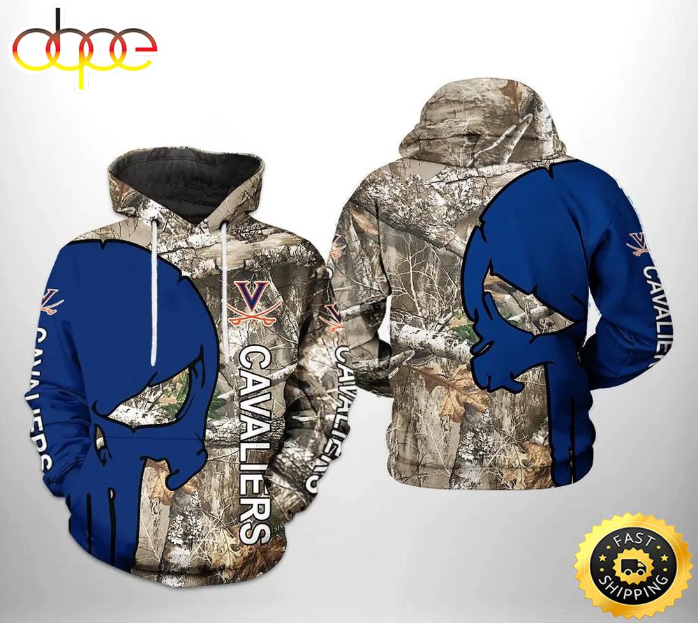 Virginia Cavaliers Camo Veteran Hunting and Skull Punisher 3D Hoodie College Gifts
