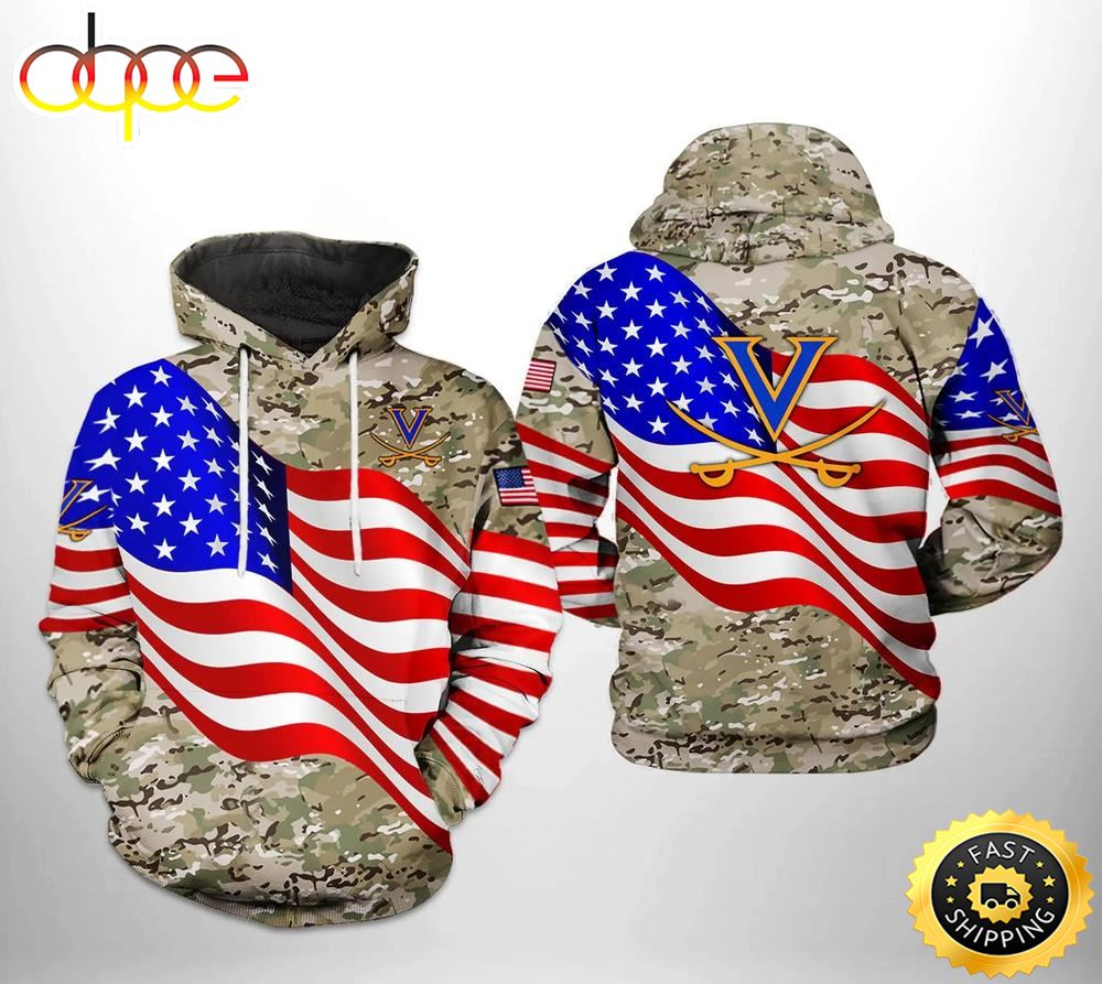 Virginia Cavaliers Flag American Camo Veteran 3D Hoodie Virginia Cavaliers Unique Gifts