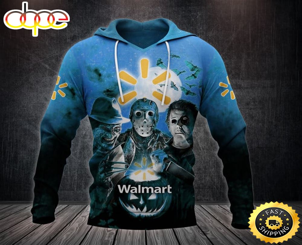 Walmart With Michael Myers and Freddy Krueger and Jason Voorhees Pumpkin Halloween All Over Print Hoodie