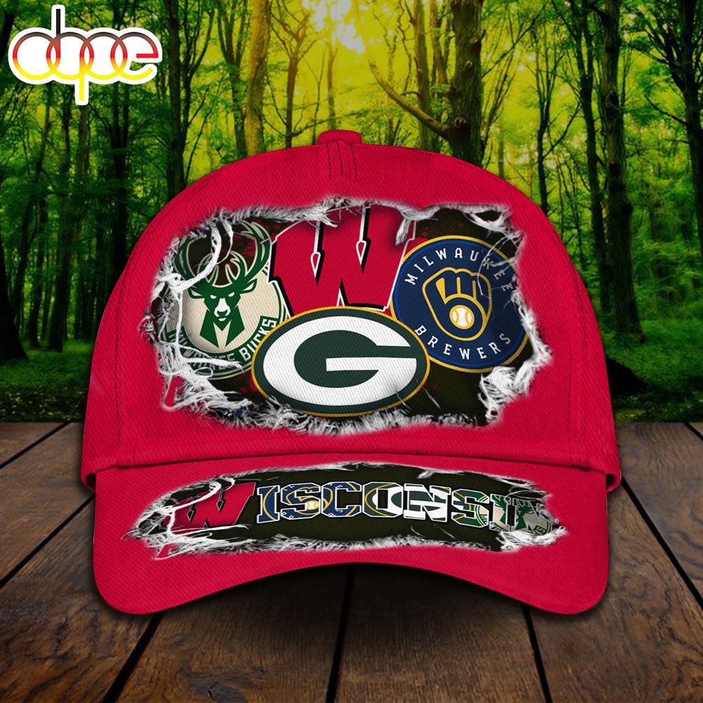 Wisconsin Sports Red Cap Allover Print