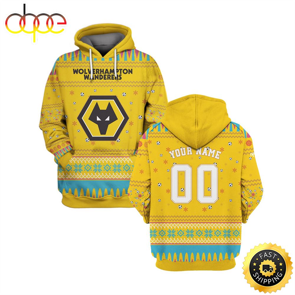 Wolverhampton Wanderers FC Custom Name Number Christmas Football Christmas Hoodie All Over Print Shirt