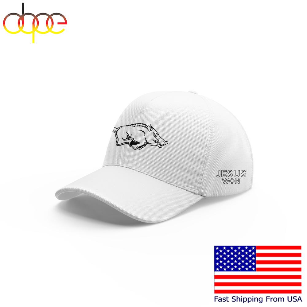 Arkansas Razorbacks Limited Edition Jesus Won White Cap, Retro Baseball Cap