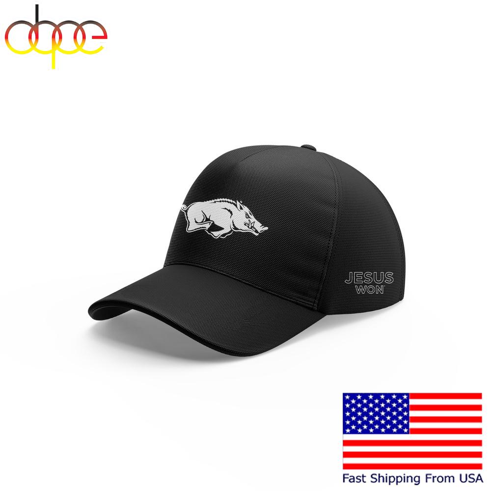 Arkansas Razorbacks NCAA SEC Limited Edition Jesus Won Black Cap, Retro Baseball Cap