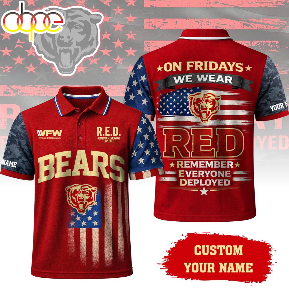 Custom Name  Chicago Bears NFL Red Friday Polo Shirt For Fans