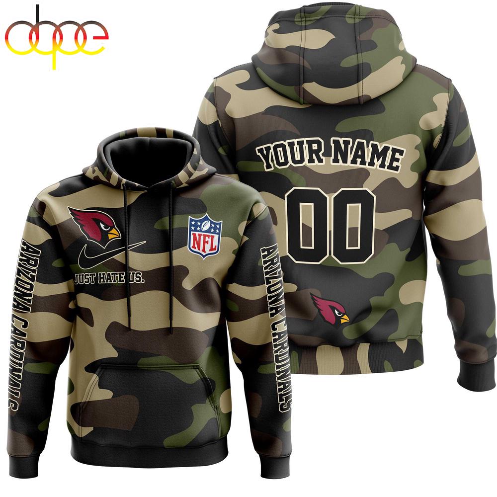 Custom Name And Number Arizona Cardinals Camo Style Veteran Day All Over Print Hoodie Shirt