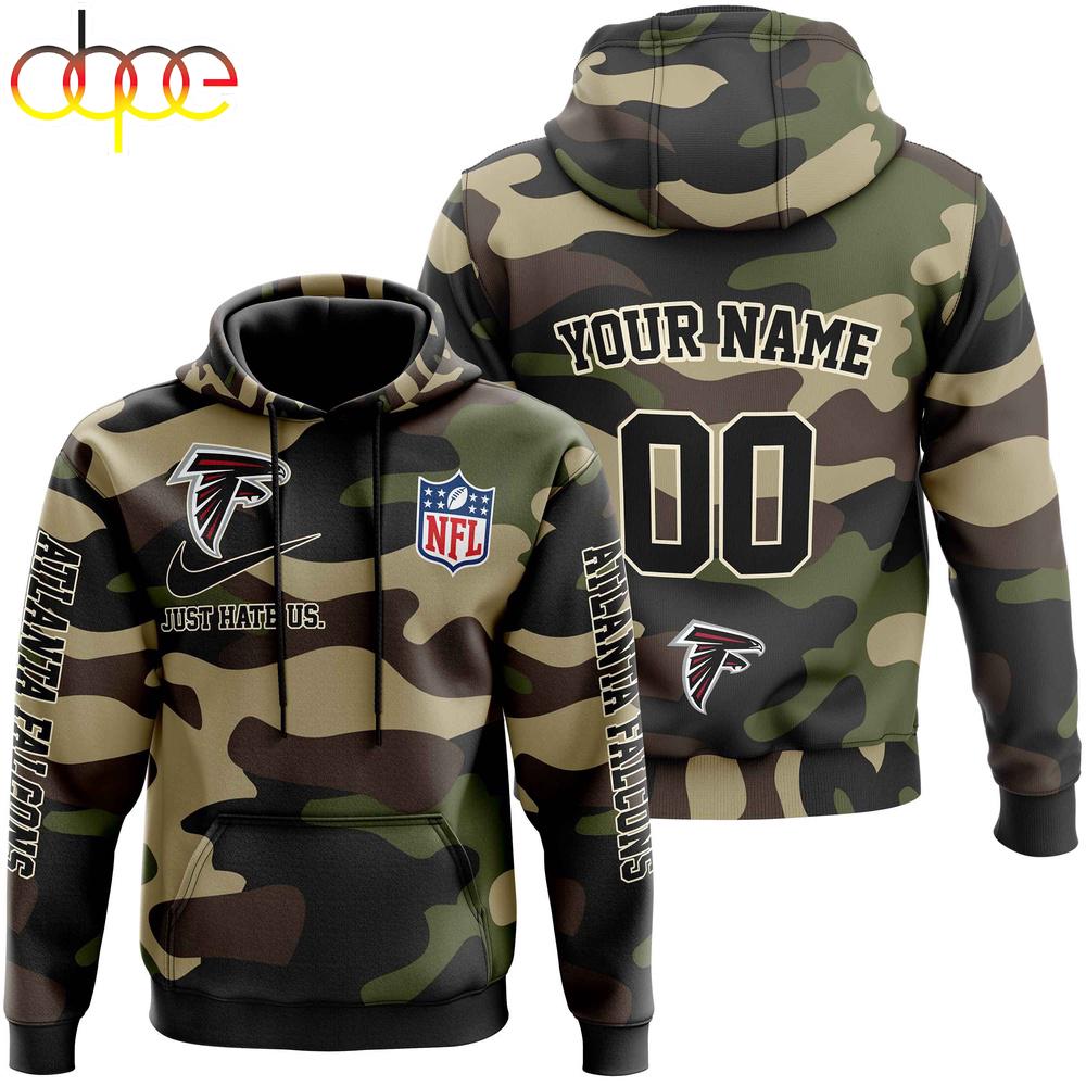 Custom Name And Number Atlanta Falcons Camo Style Veteran Day All Over Print Hoodie Shirt