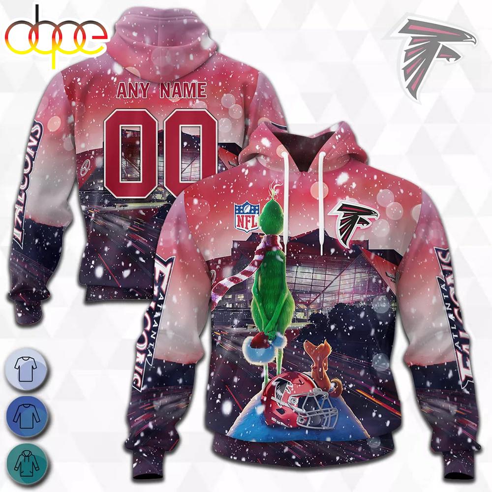 Custom Name And Number Atlanta Falcons NFL Grinch All Over Print Hoodie Shirt