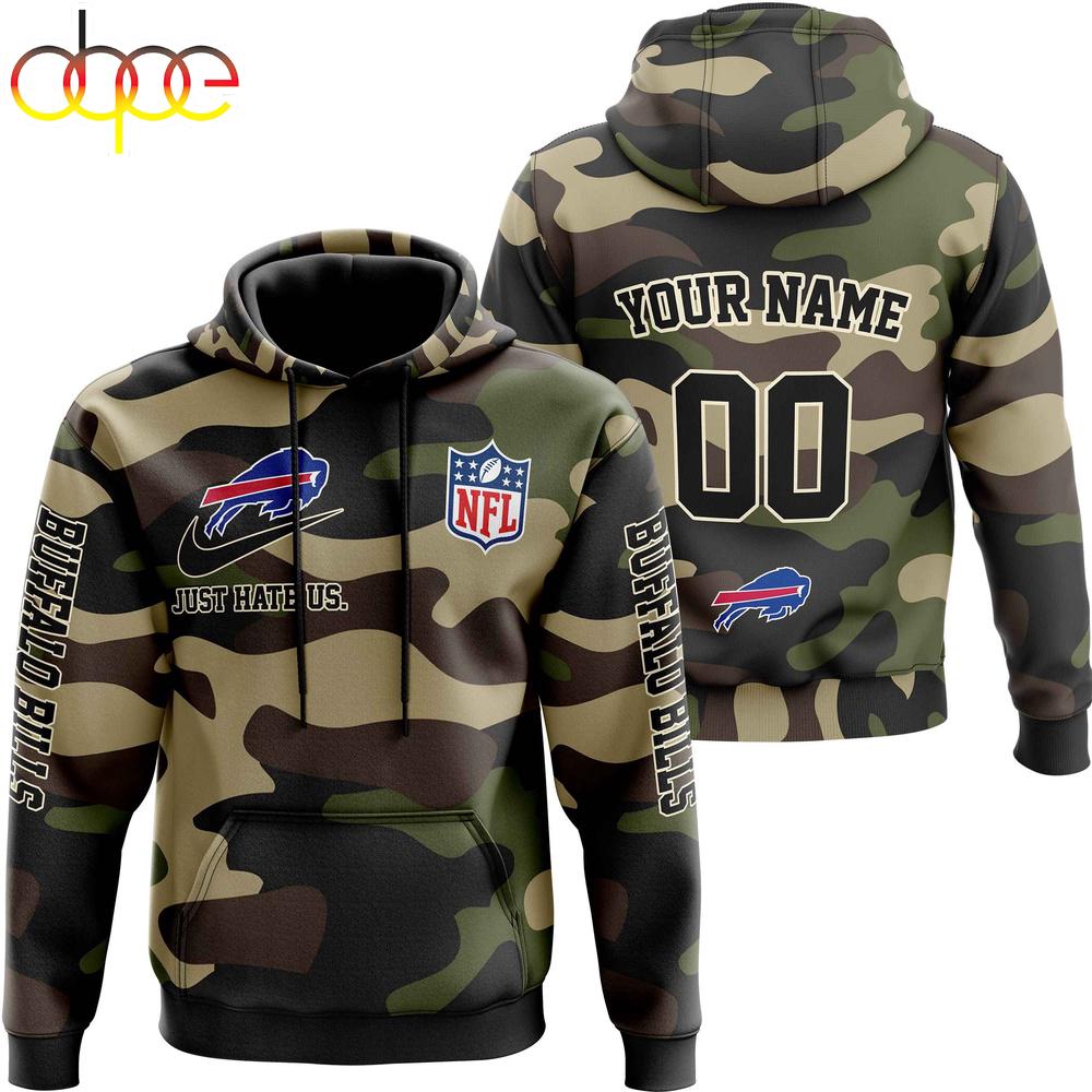 Custom Name And Number Buffalo Bills Camo Style Veteran Day All Over Print Hoodie Shirt