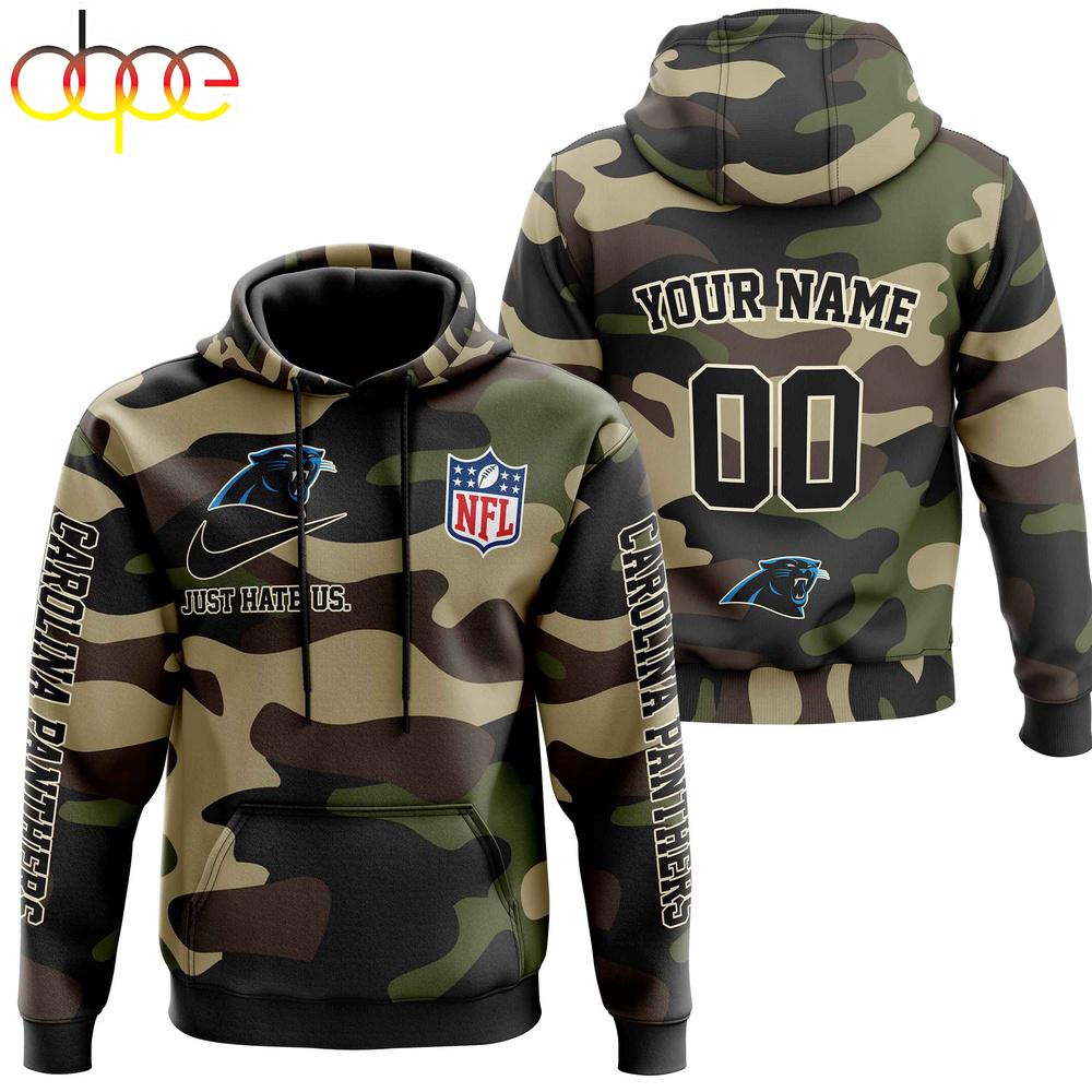 Custom Name And Number Carolina Panthers Camo Style Veteran Day All Over Print Hoodie Shirt