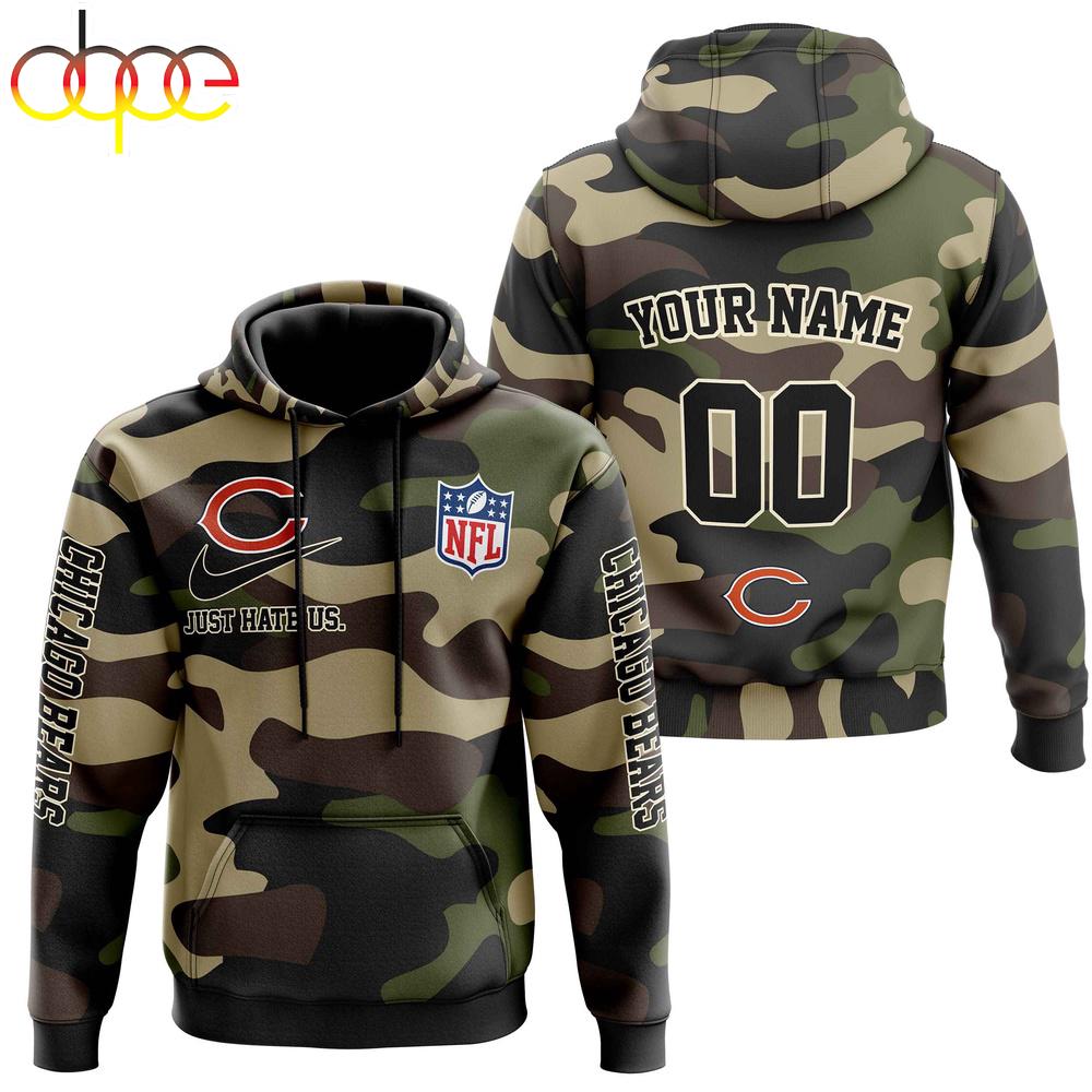 Custom Name And Number Chicago Bears Camo Style Veteran Day All Over Print Hoodie Shirt