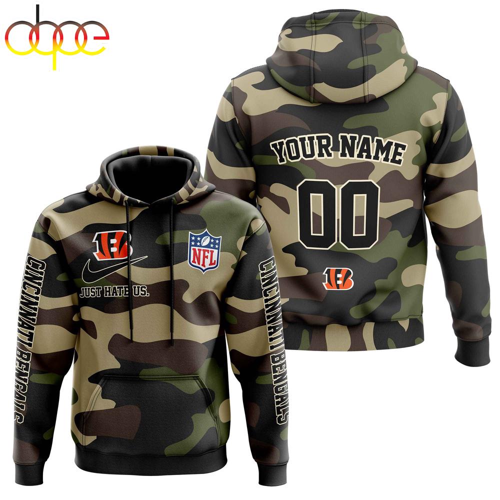 Custom Name And Number Cincinnati Bengals Camo Style Veteran Day All Over Print Hoodie Shirt