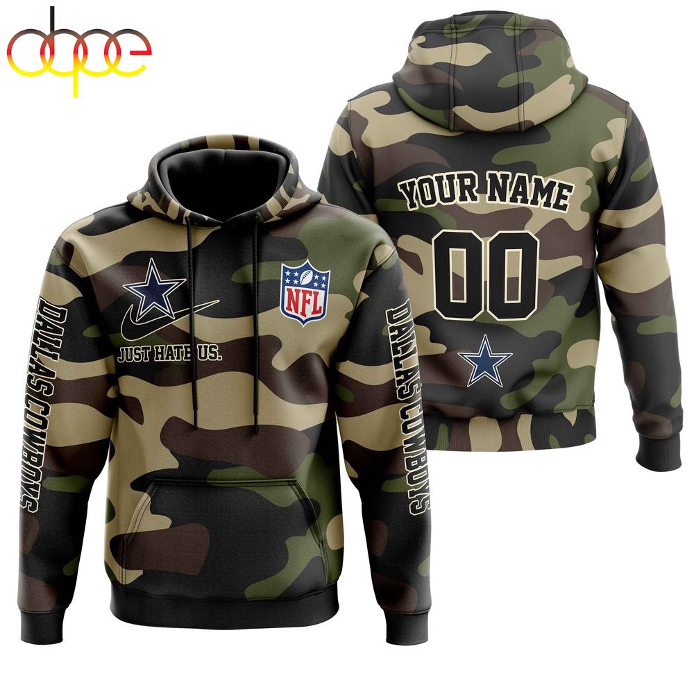 Custom Name And Number Dallas Cowboys Camo Style Veteran Day All Over Print Hoodie Shirt