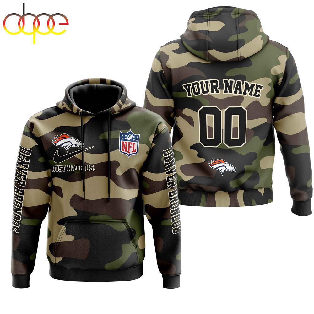 Custom Name And Number Denver Broncos Camo Style Veteran Day All Over Print Hoodie Shirt