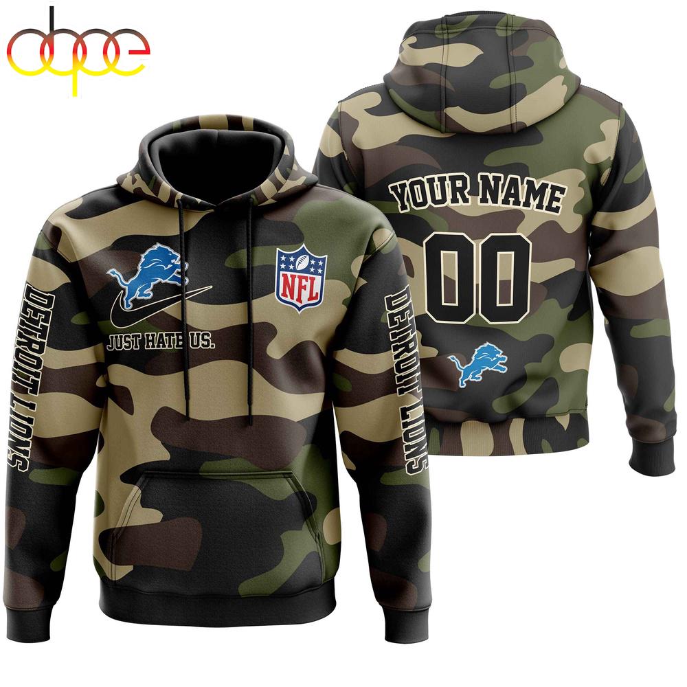 Custom Name And Number Detroit Lions Camo Style Veteran Day All Over Print Hoodie Shirt