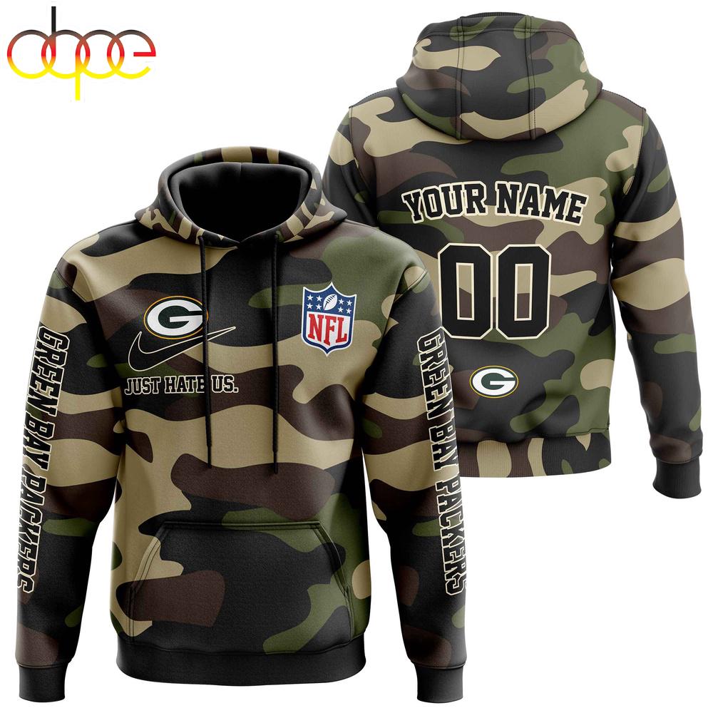 Custom Name And Number Green bay Packers Camo Style Veteran Day All Over Print Hoodie Shirt