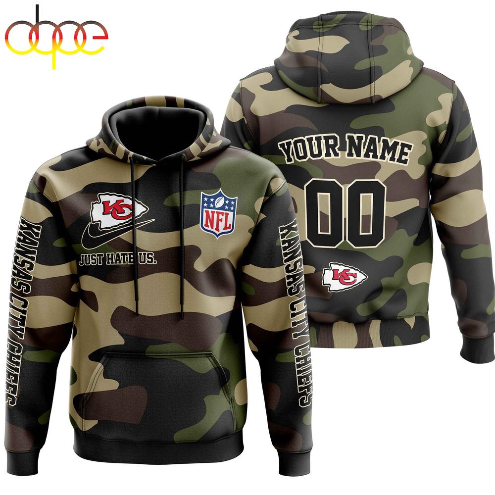 Custom Name And Number Kansas City Chiefs Camo Style Veteran Day All Over Print Hoodie Shirt
