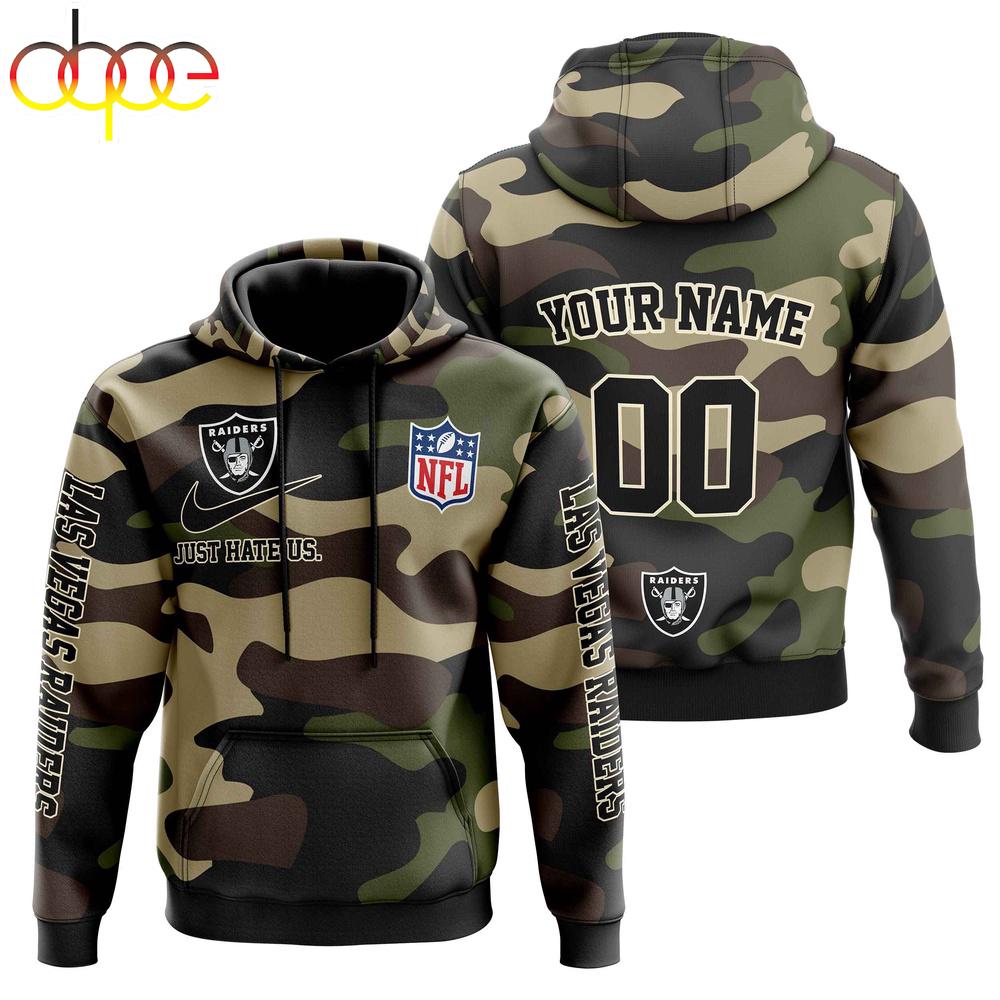 Custom Name And Number Las Vegas Raiders Camo Style Veteran Day All Over Print Hoodie Shirt