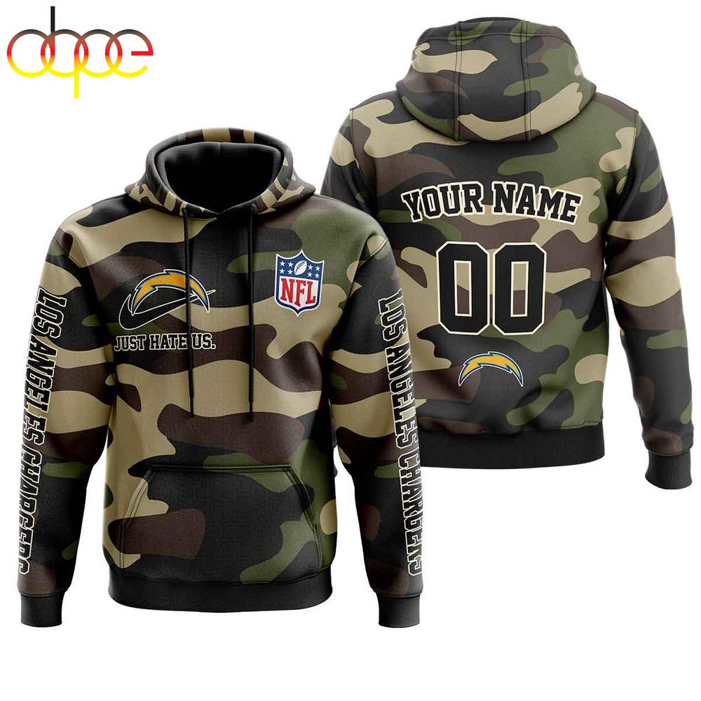 Custom Name And Number Los Angeles Chargers Camo Style Veteran Day All Over Print Hoodie Shirt