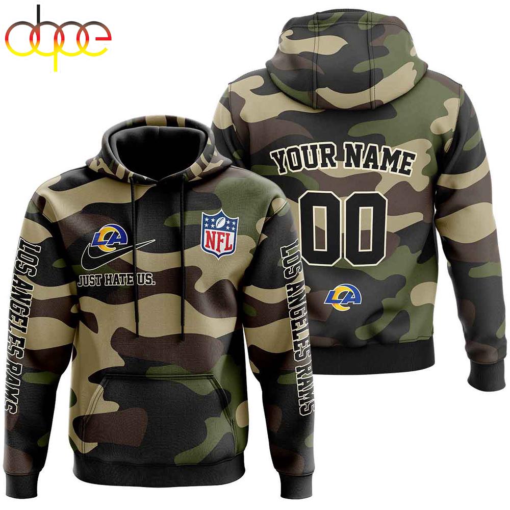 Custom Name And Number Los Angeles Rams Camo Style Veteran Day All Over Print Hoodie Shirt