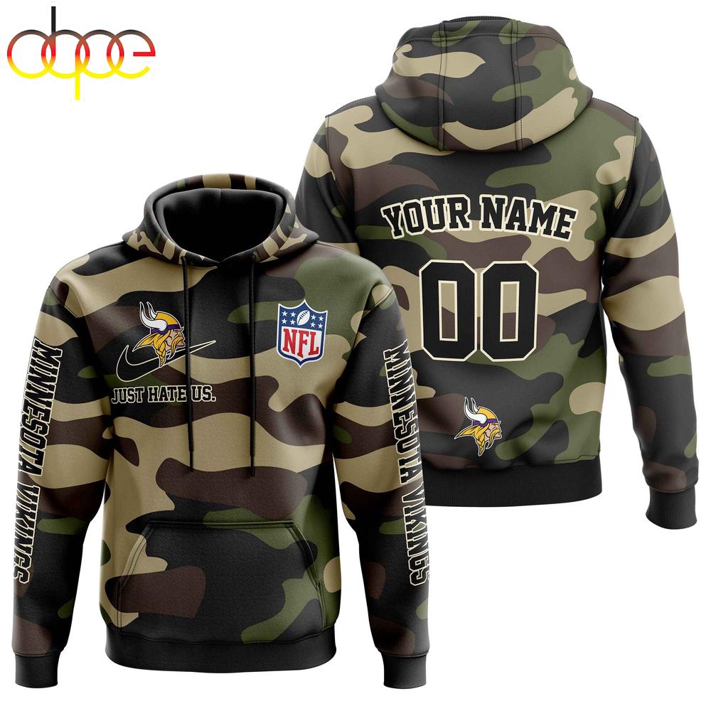 Custom Name And Number Minnesota Vikings Camo Style Veteran Day All Over Print Hoodie Shirt