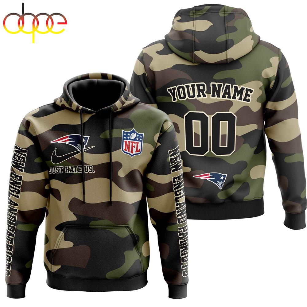 Custom Name And Number New England Patriots Camo Style Veteran Day All Over Print Hoodie Shirt