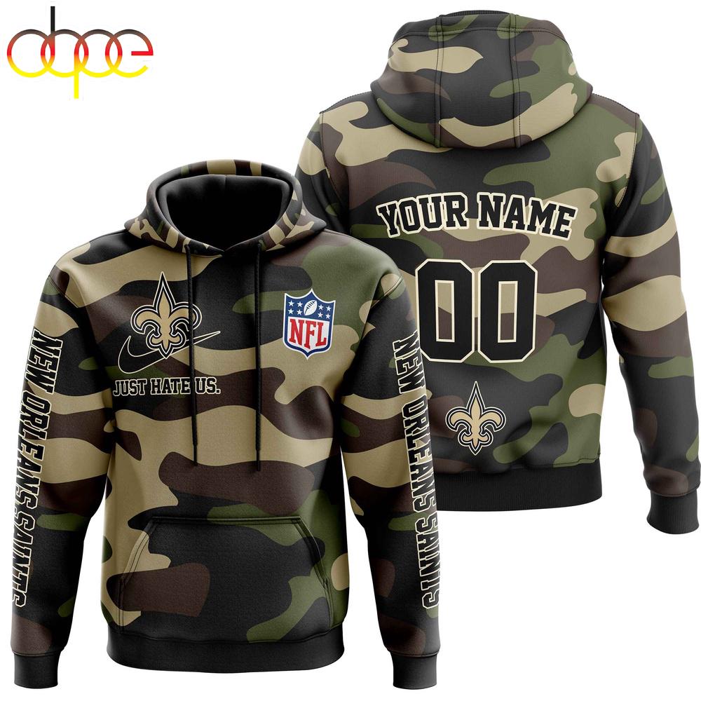 Custom Name And Number New Orleans Saints Camo Style Veteran Day All Over Print Hoodie Shirt