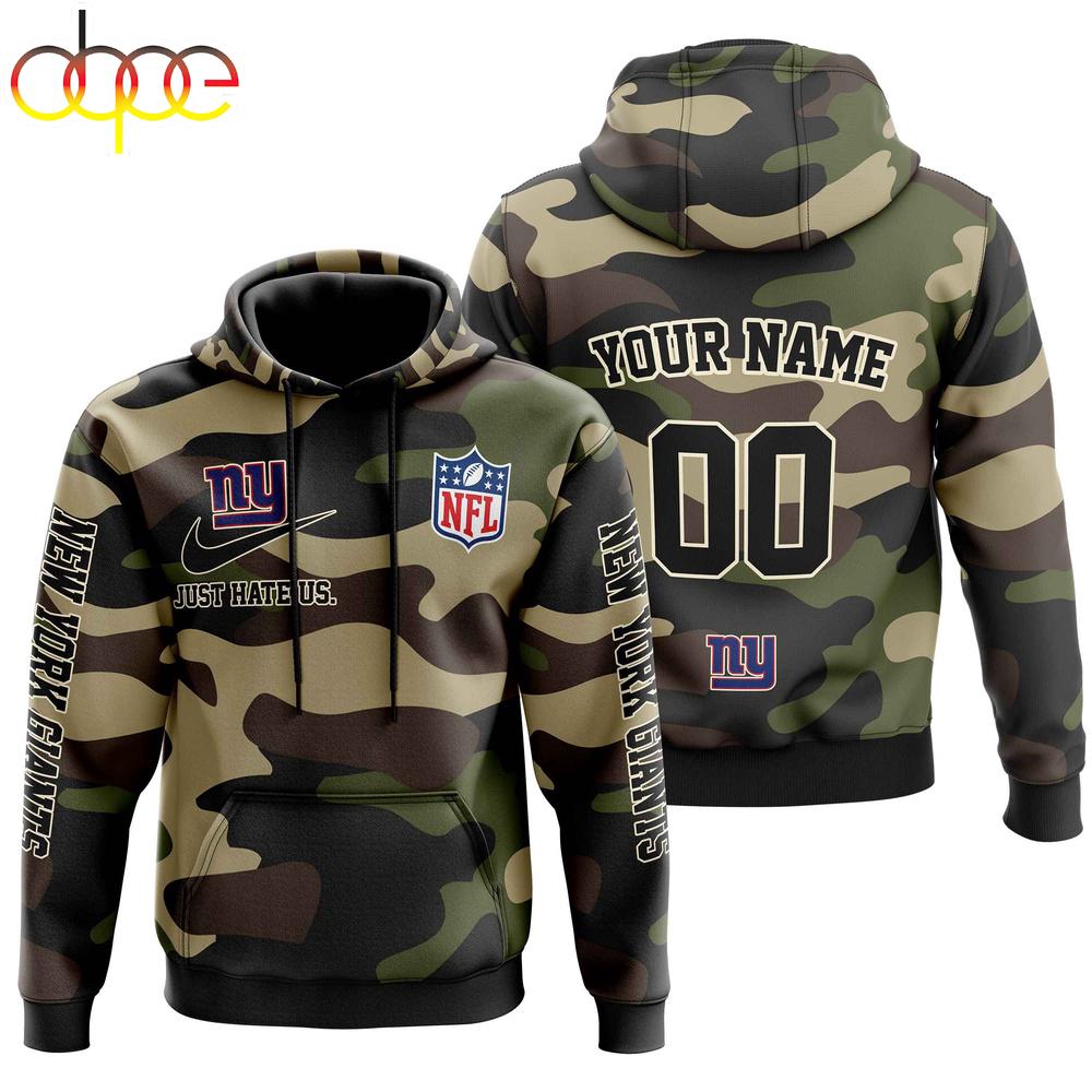 Custom Name And Number New York Giants Camo Style Veteran Day All Over Print Hoodie Shirt