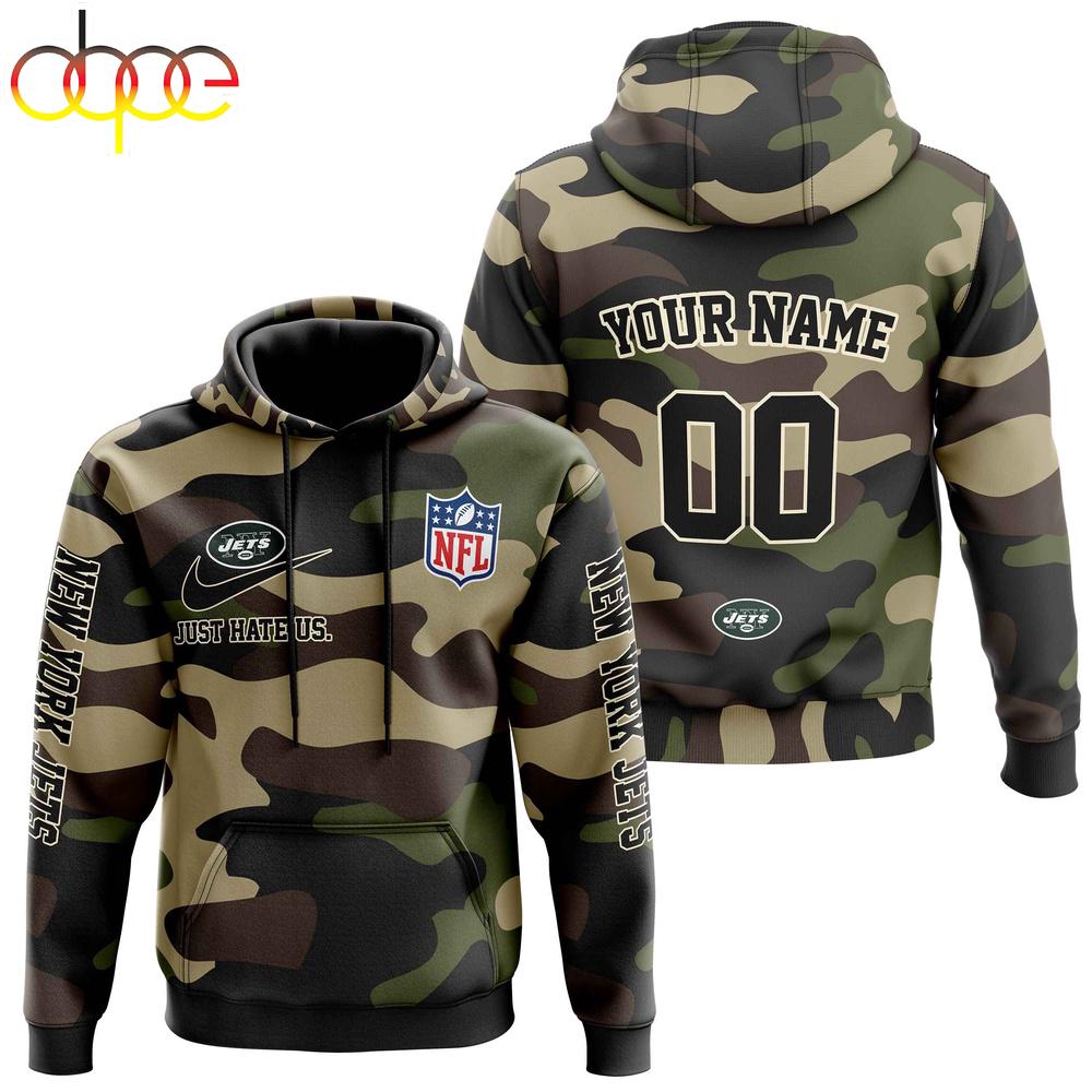 Custom Name And Number New York Jets Camo Style Veteran Day All Over Print Hoodie Shirt
