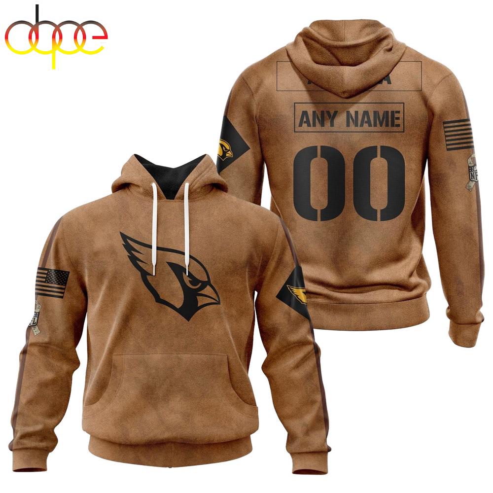 Custom Name And Number NFL Arizona Cardinals Brown All Over Print Hoodie Shirt