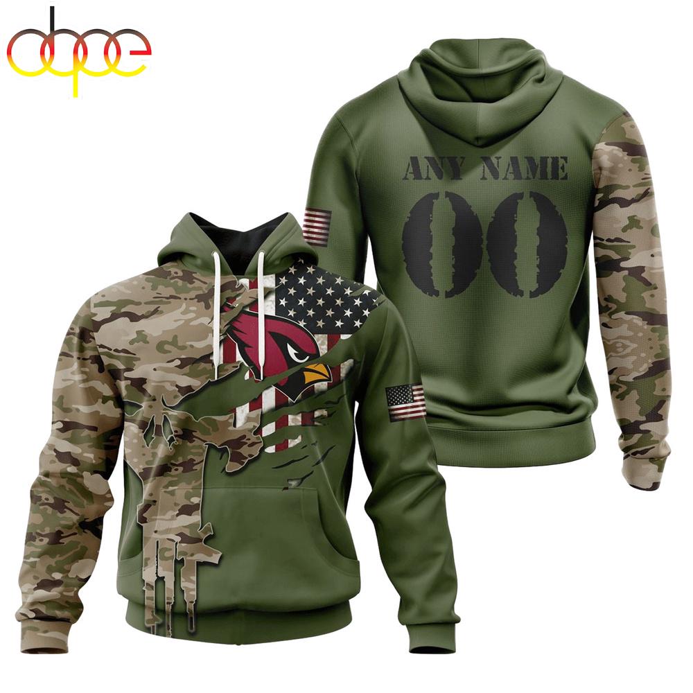 Custom Name And Number NFL Arizona Cardinals Camo And US Flag 3D Hoodie Shirt