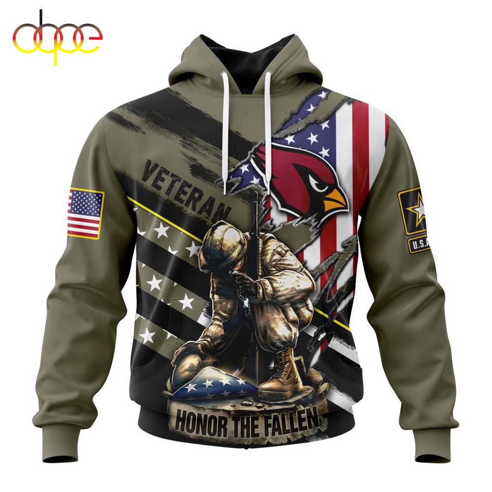 Custom Name And Number NFL Arizona Cardinals Veterans Honor The Fallen 3D Hoodie Shirt