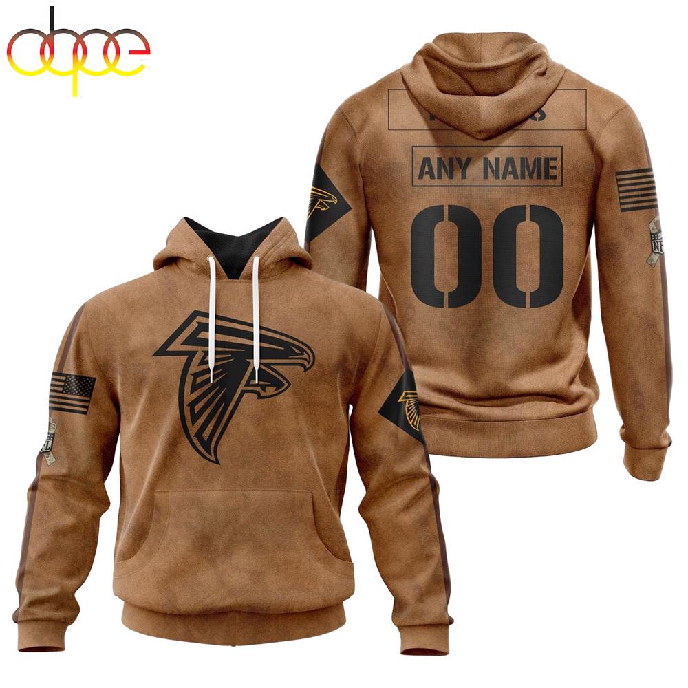 Custom Name And Number NFL Atlanta Falcons Brown All Over Print Hoodie Shirt