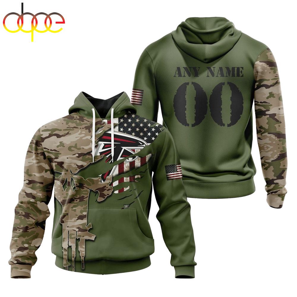 Custom Name And Number NFL Atlanta Falcons Camo And US Flag 3D Hoodie Shirt