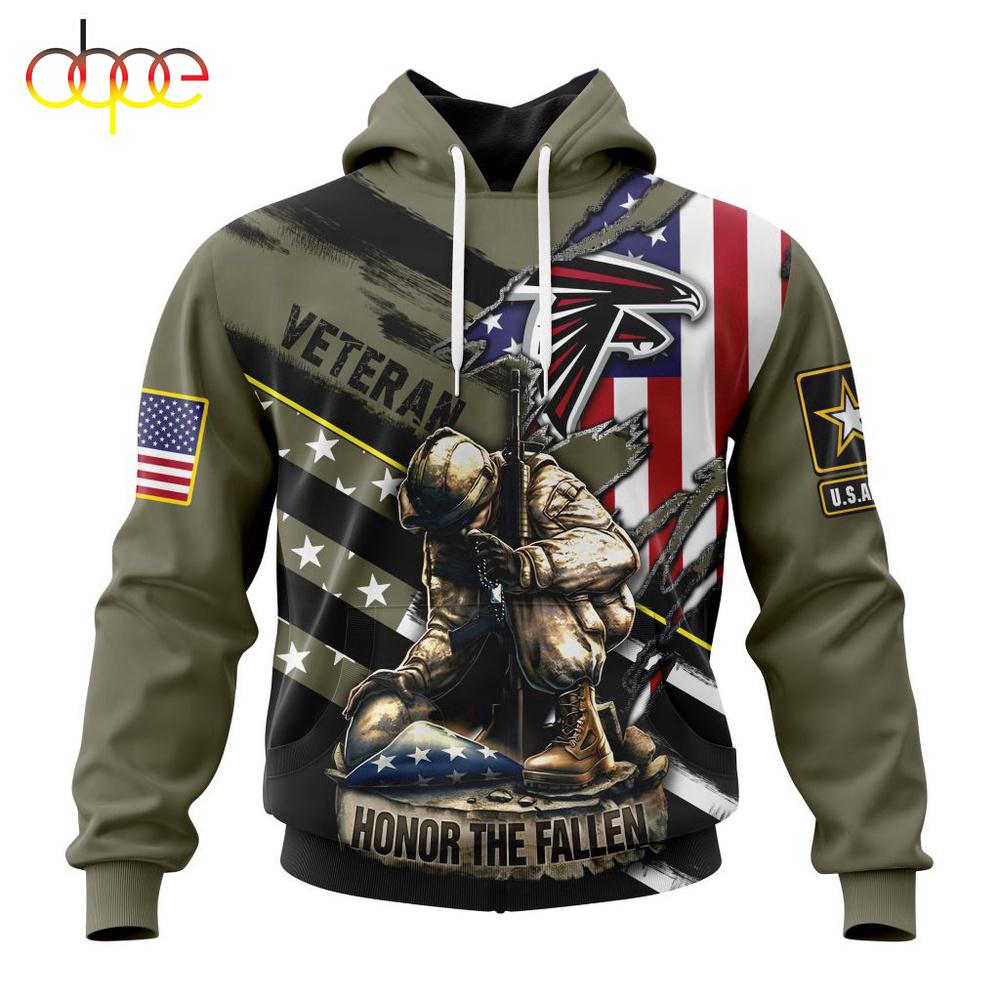 Custom Name And Number NFL Atlanta Falcons Veterans Honor The Fallen 3D Hoodie Shirt