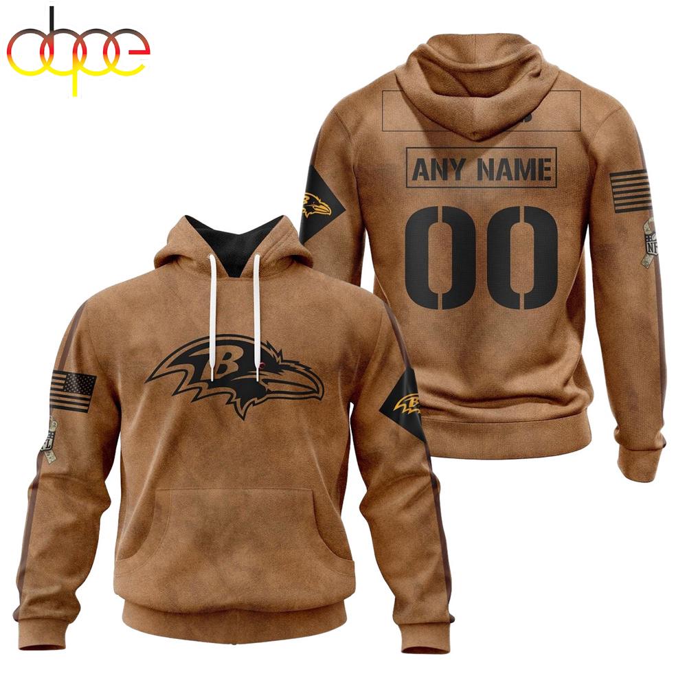 Custom Name And Number NFL Baltimore Ravens Brown All Over Print Hoodie Shirt