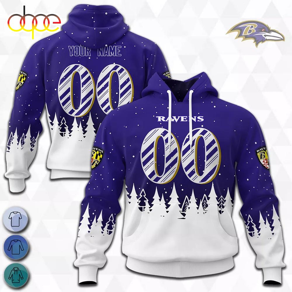 Custom Name And Number NFL Baltimore Ravens Christmas Spirit All Over Print Hoodie Shirt