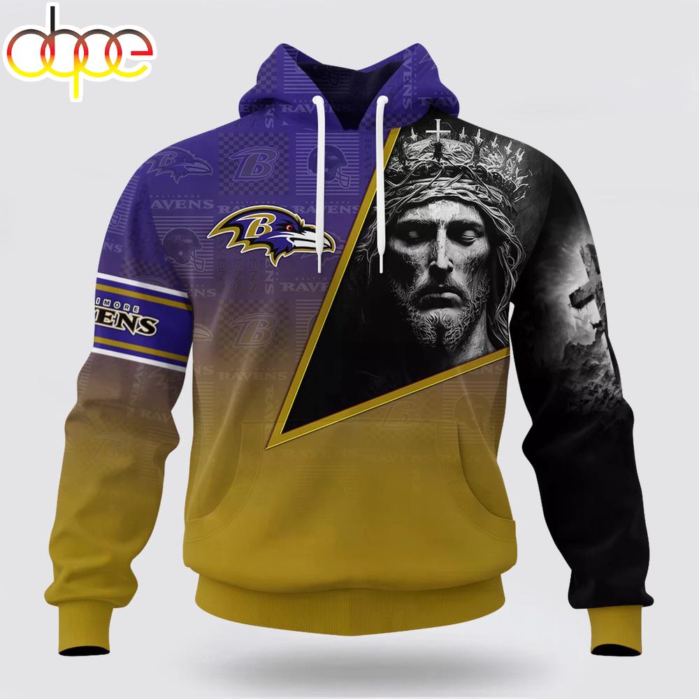 Custom Name And Number NFL Baltimore Ravens God's Blessing All Over Print Hoodie Shirt