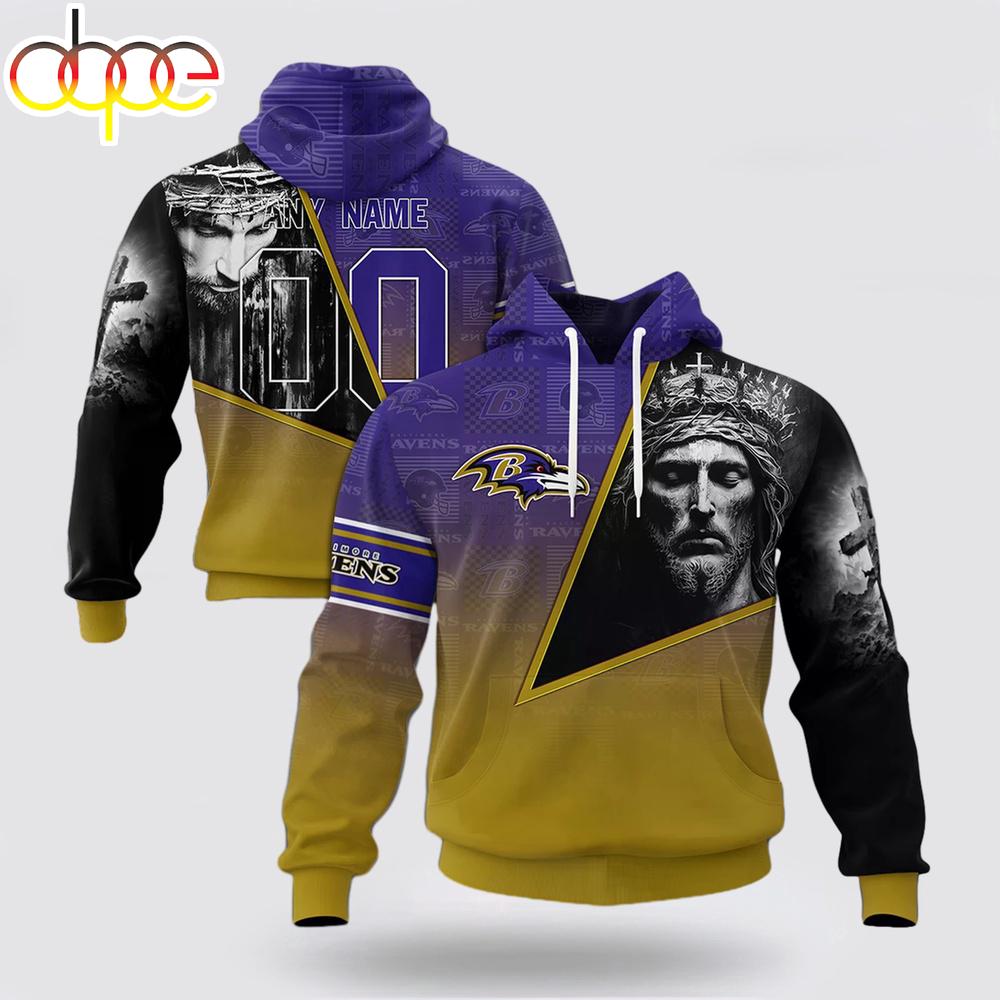 Custom Name And Number NFL Baltimore Ravens God's Blessing All Over Print Hoodie Shirt