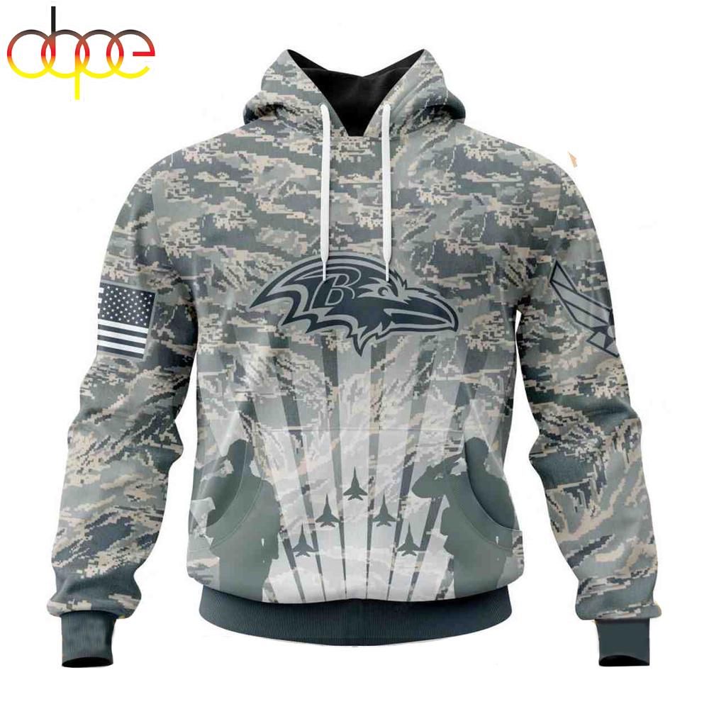 Custom Name And Number NFL Baltimore Ravens Honor US Air Force Veterans 3D Hoodie Shirt