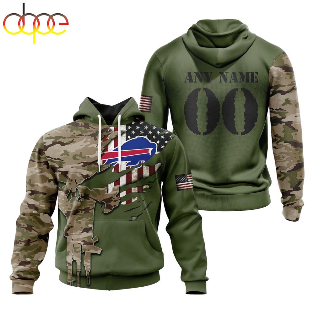 Custom Name And Number NFL Buffalo Bills Camo And US Flag 3D Hoodie Shirt