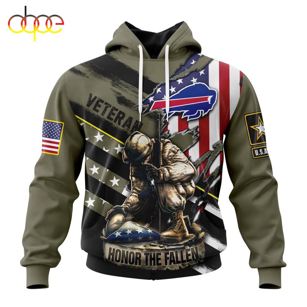 Custom Name And Number NFL Buffalo Bills Veterans Honor The Fallen 3D Hoodie Shirt