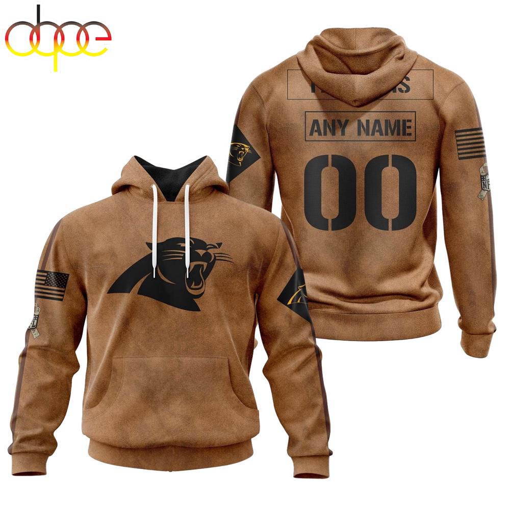 Custom Name And Number NFL Carolina Panthers Brown All Over Print Hoodie Shirt
