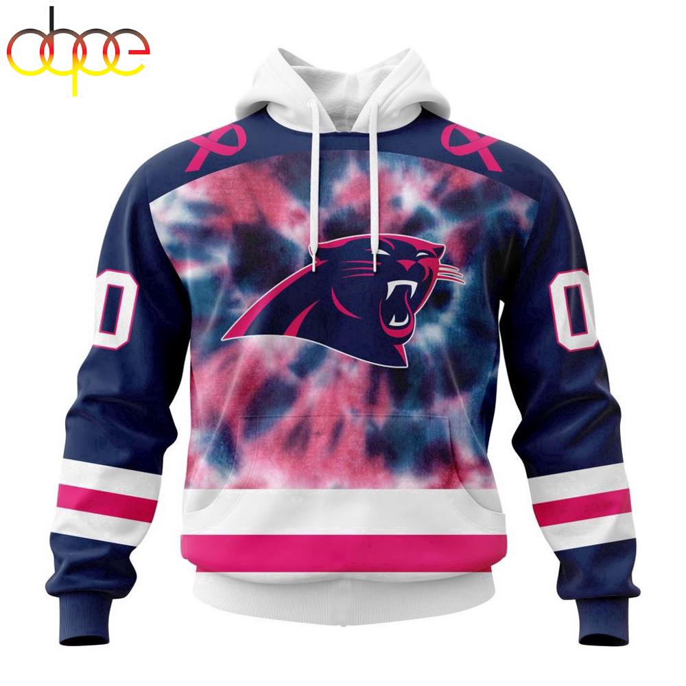 Custom Name And Number NFL Carolina Panthers Pink Fight Breast Cancer Hoodie