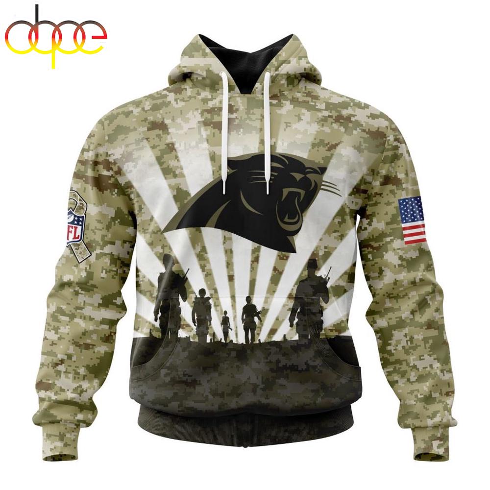 Custom Name And Number NFL Carolina Panthers Salute To Service Honor Veterans Hoodie